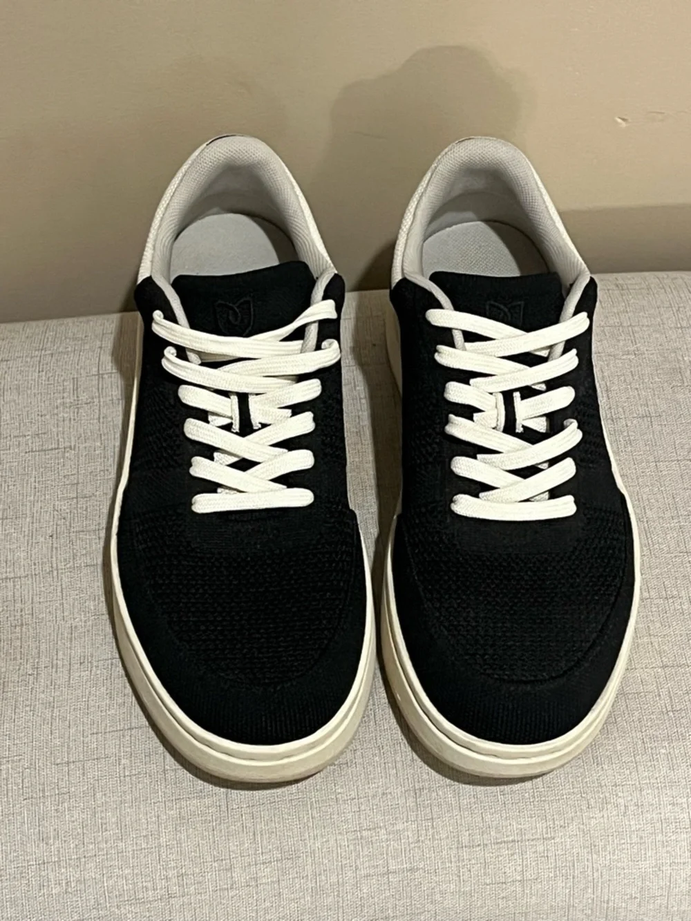 Rothy's The Court Sneaker - Black Signature Knit w/ Off-White Laces , size 8